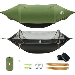 Camping Hammock Tent with Mosquito Net & RainFly, 3 in 1 Waterproof Lightweight Portable Sleeping Hammock Bug Backpacker Travel Outdoor Gear with Tree Strap Swing, for Hiking Patio Expedition
