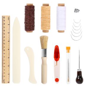 22 Pcs Hand Bookbinding Tools,Bookbinding Kit Starter Tools Set Bone Folder Paper Creaser Curved Needles Wax Thread Glue Brush Awl Ruler DIY Book Binding Supplies