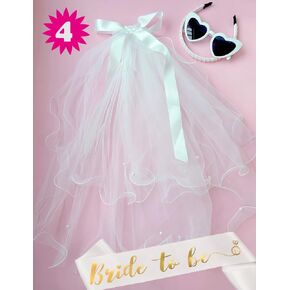 Ricawa Bridal Veil with Headband Sash Glasses 4 PCS Bachelorette Party Decorations Bridal Shower Gift Supplies Bridesmaid Favors