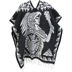 Authentic Mexican Poncho Reversible Cobija Blanket (Warrior, Black)