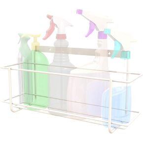 Bottle Rack (White) Wall Mount Kitchen or Garage Steel Rack Bracket Storage for Spray Bottles Sanitizer Dispenser Hand Soap Pump Cleaner Water Commercial Liquids Laundry Detergent Paper Towel Aerosol
