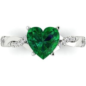 Clara Pucci 2.13ct Heart Cut Criss Cross Solitaire Halo Simulated Green Emerald Designer Wedding Anniversary Bridal Ring 14k White Gold