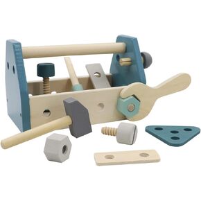 Montessori Wooden Tools Toddler Educational Construction Kids Toys Sets Play Box Preschool Play Tool（Blue）