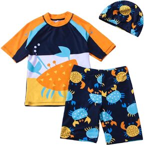 YAGATA Toddler Swimsuit Boy 2-Piece Dinosaur Bathing Suit with Rash Guard Cute Toddler Boy Swimsuit Dinosaur