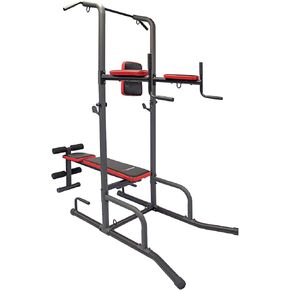 Health Gear CFT2.0 Functional Cross Fitness Training Gym Style Training Power Tower & Adjustable Workout Bench System for Pull Ups and Dips, Red / Black