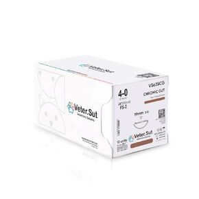 VeterSut CHROMIC Gut Surgical Suture 4-0, (FS-2) 3/8 19mm Reverse Cutting, 12 Count, Veterinary Use