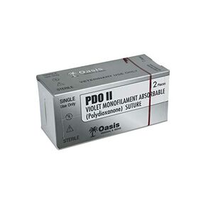 Oasis PDO (Polydioxanone) Surgical Suture, 2-0, (SH) 1/2 26mm Round Bodied Needle, 75cm, 12/Box, Veterinary Use