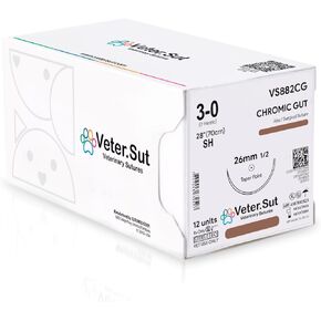 VeterSut CHROMIC Gut Surgical Suture 3-0, (SH) 1/2 26mm Taper Point, 12 Count, Veterinary Use