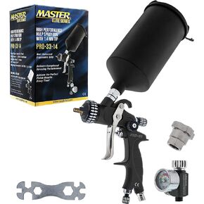Master Elite High Performance PRO-33 Series HVLP Spray Gun with 1.3mm Tip and Air Pressure Regulator Gauge, MPS Cup Adapter - Ideal for Automotive Basecoats, Clearcoats - Industrial Coatings