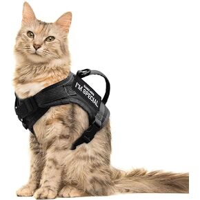 Forestpaw Cat Harness Escape Proof for Walking,Adjustable Large Cat Vest Harness with Soft Mesh Padded,Tactical Cat Harness with Control Handle,Molle Patches,Black
