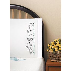 Design Works Crafts Tobin 20" x 30" Stamped Pillowcases for Embroidery, Running Sheep, White