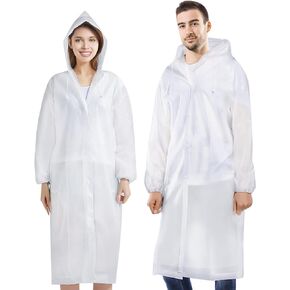 BFONS 2 Pack Rain Ponchos for Adults Reusable, EVA Raincoats for Women Men with Drawstring Hood and Sleeves, Waterproof Rain Coats Perfect for Camping, Hiking and Travel Outdoor Accessories White