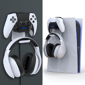 Foamy Lizard PS5 Controller Charger v2.0 Console & Wall Mount for Playstation 5 Edge & DualSense Fast Charging Station Hanging Dock, Headphone Hook, LED, Overcharge Protection (PS5 White+Black)