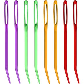 SAVITA 8pcs Bent Tapestry Needles, Aluminum Large-Eye Blunt Yarn Needles for Crocheting Sewing Knitting Needles Wool Macrame Needle for Hand Stitch DIY Crafts (Purple, Red, Yellow, Green)