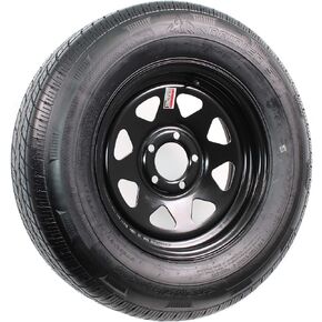 eCustomrim Radial Trailer Tire and Rim ST205/75R15 15X5 5-4.5 Black Spoke Wheel - 6 Year Warranty w/Free Roadside