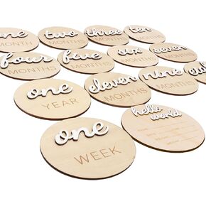 3D Wooden Monthly Milestone Cards, Baby Monthly Milestone Marker Cards, Newborn Memento Milestone to Document Baby's Growth, Pregnancy Journey Sign -incl Announcement & Hello World Sign.