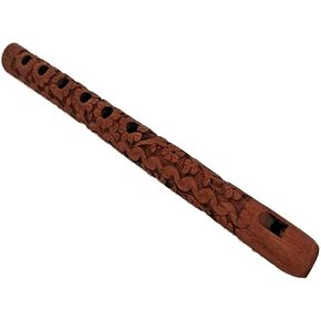 Sharvgun Woodwind Musical Instruments Flute Wooden Traditional Hand Carved Basuri Brown Colour 1 Piece Indian Floral Pattern