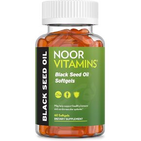 Noor Vitamins Halal Black Seed Oil Capsules, Halal Vitamins, 1000 mg Black Seed Oil from Nigella Sativa, Thymoquinone, Non-GMO, Gluten Free, 60 Count
