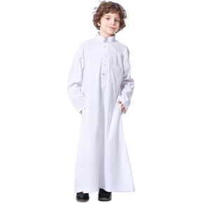 FYMNSI Arabic Thobe For Muslim Boys Robes Long Sleeve Kaftan With Pockets Solid Color Middle East Abayas Dubai Clothing 4-14T