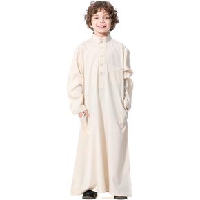IMEKIS Kids Boys Muslim Thobe Long Sleeve Islamic Arabic Kaftan Robe Middle East Dubai Prayer Clothes with Pocket