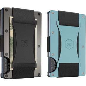 مجموعة محافظ The Ridge Minimalist: محفظة بحزام نقدي معدني للرجال + محفظة بحزام للنقود من زجاج البحر للنساء - نحيفة وأنيقة¸ تحمل البطاقات والنقود بتصميم بسيط. in Kuwait