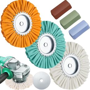 Amylove 3 Pcs 8" Airway Buffing Wheel Aluminum Wheel Polishing Kit in Diameter 5/8 inch Arbor Hole Safety Flange Polishing Compound and Aluminum Metal Polishing Wheel for Angle Grinder (Stylish Color)