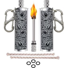 Permanent Match Fire Starter 2 Pack with Carabiner, Wick, O-Ring This Survival Lighter Waterproof Matche Flint Match Keychain EDC, Fluid Not Included (2 Count (Pack of 1))