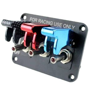 3 Red Racing Car Toggle Switch Panel,Jtron Universal Car 12V Racing Ignition Switch 3 Group Toggle Switch Panel Carbon Fiber with LED Indicator Rocker Switch (Red)