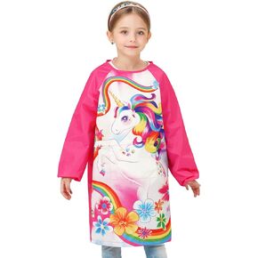 WENNNSAI Kids Art Smocks بنين بنات سموك للرسم مقاوم للماء الفنان المئزر كم طويل جيب طفل سموك المئزر سن 4-12