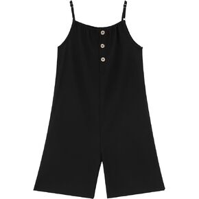 LIONJIE Girl's Sleeveless Jumpsuits Spaghetti Strap Loose Romper Summer Short Pants with Pockets 3-12 Years