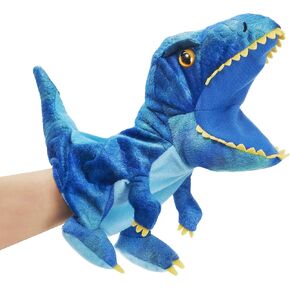 10'' Dinosaur Hand Puppet Vivid Plush Interactive Toy Blue dino Hand Puppet with Movable Mouth- Hand Puppets for Kids All Ages. (Dinosaur)