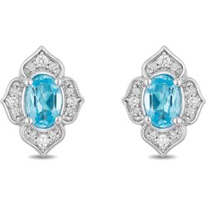 Jewelili Enchanted Disney Fine Jewelry فضة استرليني 1/10 CTTW الماس والسويسري الأزرق توباز الياسمين القرط