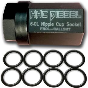 HHC Diesel ~Ford 6.0L Diesel Nipple Cup Socket Kit~ O-Rings & Tool (8: Heavy Duty Viton O-Rings & 1/2" Drive Nipple Cup Socket) F60L-BALLKIT
