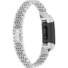 Hopply متوافق مع Fitbit Charge 3 / Charge 4 Bands للنساء والفتيات، حزام معصم بديل معدني للشحن 3 ساعات مع حجر الراين اللامع لـ Fitbit Charge 4 إصدار خاص (ذهبي شامبانيا)