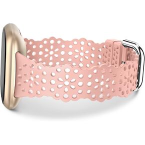 TOYOUTHS Compatible with Fitbit Sense/Sense 2 Band/Versa 3/Versa 4 Bands Women Soft Silicone Replacement Strap Dressy Lace Flower Cut-Outs Breathable Waterproof Sport Wristband Accessories