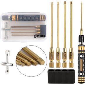 INJORA Hex Screwdriver 4 in 1- Allen Wrenches Set 1.5mm 2.0mm 2.5mm 3mm with 4 in 1 Cross Wrench 4 5 5.5 7mm- RC Tool Kit for TRX4 Arrma Helicopter Drone Boat