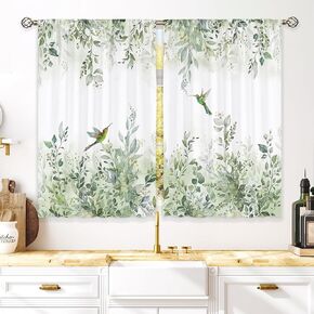 Laifzere Purple Floral Butterfly Kitchen Curtains Rustic Flower Small Short Cafe Window Curtains Farmhouse Spring Plant Botanical Rod Pocket Bathroom Window Drape Treatment Tier Curtains(27.5x39 Inch)