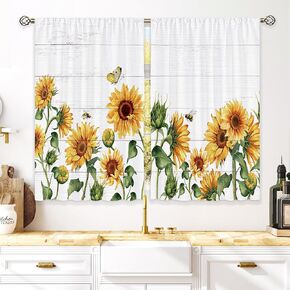 Laifzere Purple Floral Butterfly Kitchen Curtains Rustic Flower Small Short Cafe Window Curtains Farmhouse Spring Plant Botanical Rod Pocket Bathroom Window Drape Treatment Tier Curtains(27.5x39 Inch) in Kuwait