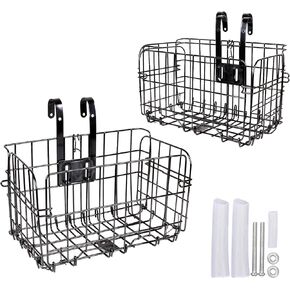 2 Pack Folding Rear Bike Basket Wire Mesh Bike Basket Rust Proof Detachable Folding Bicycle Baske Front Hanging Bike Basket Mountain Bike Frame Basket Fold-Up Bike Cargo Rack