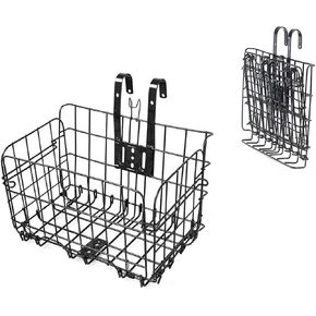 WIROJ Folding Bike Front Basket, Rust Proof Detachable Folding Rear Bike Basket with Handles, Easy Installation on Front Handlebar for Mountain Bike Accessories Bike Frame Basket