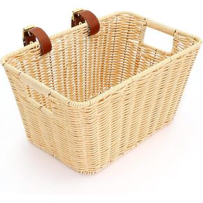 سلة أمامية للدراجة من ANZOME، سلة دراجة من الخيزران المنسوجة يدويًا مع مقابض حمل جانبية مزدوجة | سلة دراجة بمقود أمامي أنيقة للتسوق والنزهات والتنقل in Kuwait