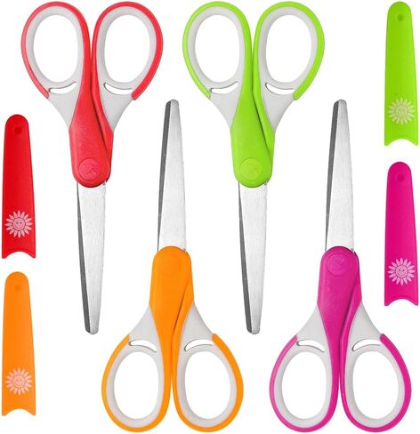 Potamish Kids Scissors (4-Pack, Rounded-tip, 5.2''), Small Safety Scissors Blunt-tip Toddler Scissors with Cover, Soft Grip Kid scissors for School Classroom Children, Assorted Colors PM-041-A in Saudi Arabia