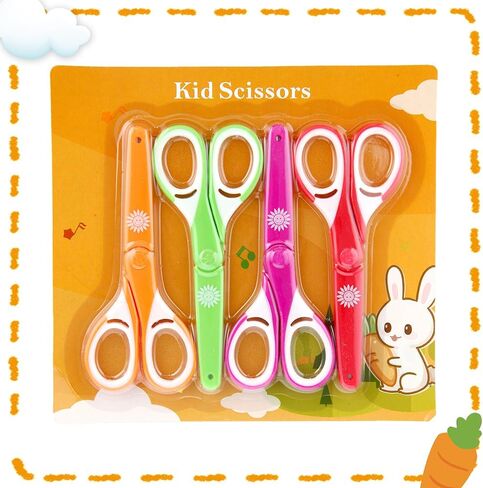 Potamish Kids Scissors (4-Pack, Rounded-tip, 5.2''), Small Safety Scissors Blunt-tip Toddler Scissors with Cover, Soft Grip Kid scissors for School Classroom Children, Assorted Colors PM-041-A in Saudi Arabia
