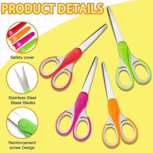 Potamish Kids Scissors (4-Pack, Rounded-tip, 5.2''), Small Safety Scissors Blunt-tip Toddler Scissors with Cover, Soft Grip Kid scissors for School Classroom Children, Assorted Colors PM-041-A in Saudi Arabia