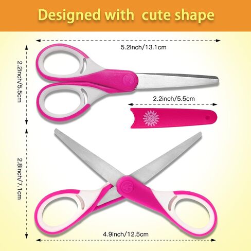 Potamish Kids Scissors (4-Pack, Rounded-tip, 5.2''), Small Safety Scissors Blunt-tip Toddler Scissors with Cover, Soft Grip Kid scissors for School Classroom Children, Assorted Colors PM-041-A in Saudi Arabia