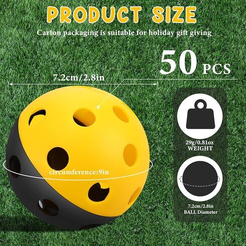 50 قطعة من كرات البيسبول البلاستيكية للتدريب على البيسبول من سينا، 50 قطعة من كرات البيسبول في الأماكن المغلقة والمفتوحة، وممارسة الضرب والرمي والإمساك مع صندوق التعبئة وحقيبتين شبكيتين برباط in Kuwait