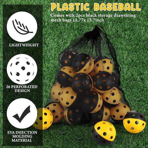 50 قطعة من كرات البيسبول البلاستيكية للتدريب على البيسبول من سينا، 50 قطعة من كرات البيسبول في الأماكن المغلقة والمفتوحة، وممارسة الضرب والرمي والإمساك مع صندوق التعبئة وحقيبتين شبكيتين برباط in Kuwait