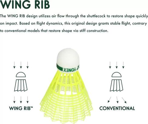 YONEX Mavis 200i Green Cap Nylon Shuttle - Yellow Slow Green Cap Warm Conditions Pack of 6 in Saudi Arabia