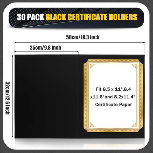 30 Packs Black Certificate Holders Diploma Holder Cover with Gold Foil Border, Fits 3 Sizes-8.5 x 11",8.4x11.6"and 8.2x11.4" Award Certificate Paper, Documents, Cardstock, Baby Dedication Certificate in Saudi Arabia