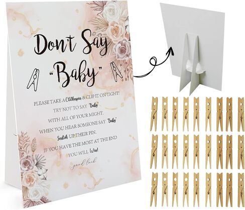 لعبة الزهور لا تقول الطفل (علامة واحدة و50 مشبك ملابس طبيعي صغير) لا تقل لعبة استحمام الطفل، ديكورات حمام الطفل، ألعاب حمام الطفل محايدة للجنسين، لعبة حمام الطفل بوهو (DS11) in Kuwait